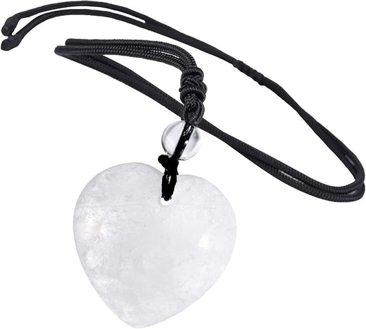 TUMBEELLUWA Carved Stone Heart Shape Necklace Chakra Quartz Pendant with Cord Amulet Healing Crystal Jewelry for Unisex