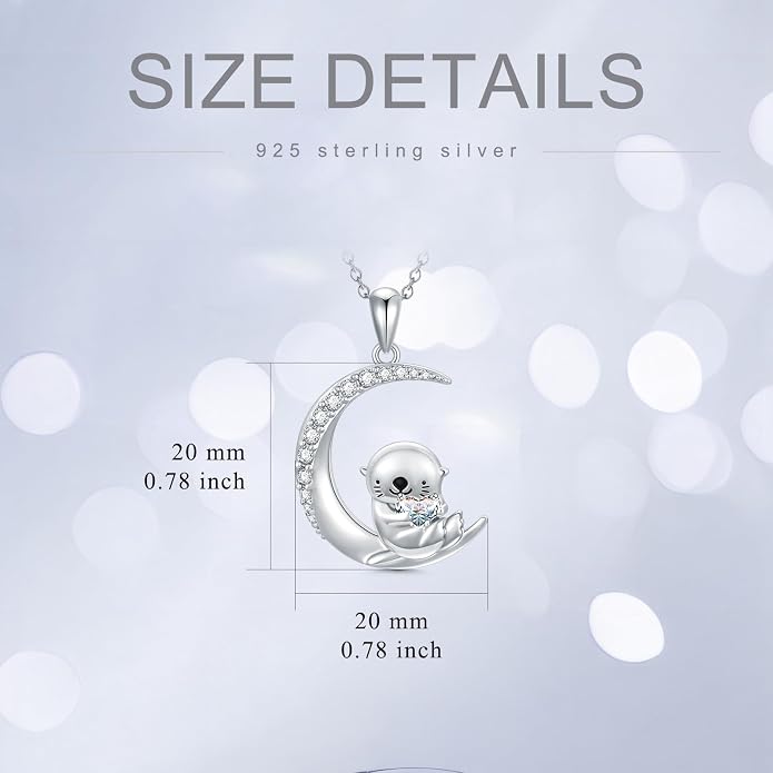 PROESS Animal Birthstone Necklace 925 Sterling Silver Otter/Axolotl/Hippo/Elephant/Dachshund/Monkey/Red Panda Pendant Necklace Animal Birthstone Jewelry Gifts for Women