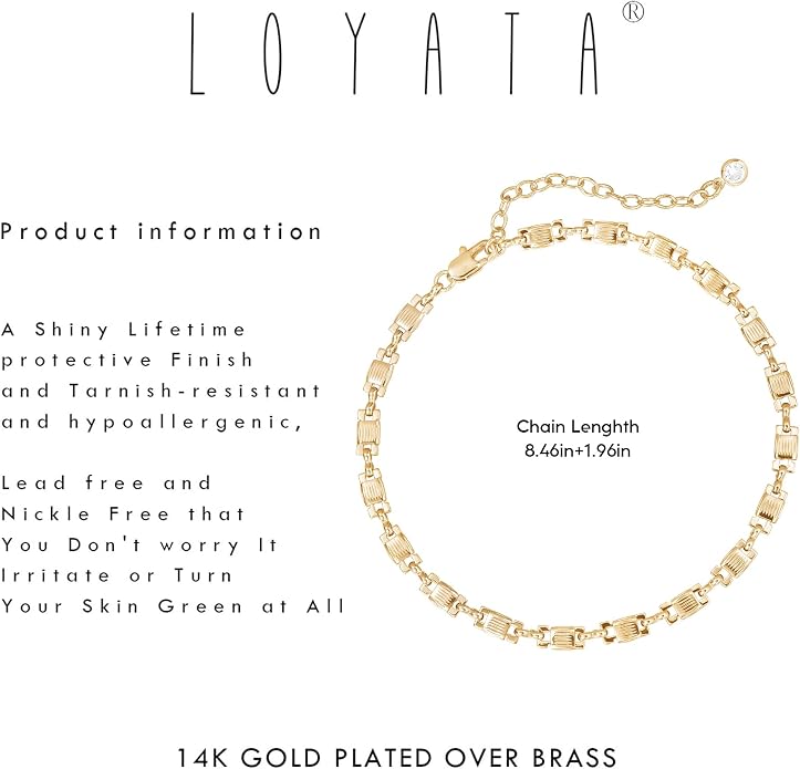 LOYATA Anklet Bracelet 14K Gold Plated Dainty Anklet Chain Waterproof Gold Chain Anklet for Women Cuban Beach Anklet Jewelry Gifts for Women