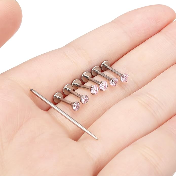 20G 18G 16G F316 Titanium Flat Back Nose Rings Studs Hypoallergenic Screw on Tragus Helix Cartilage Earrings Stud Piercing Jewerly for Women Men Bars 6mm