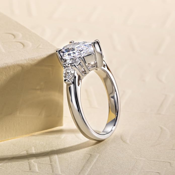3ct-7ct Cubic Zirconia 3 Stones Engagement Rings 5A Grade Simulated Diamond Cushion Cut/Emerald Cut/Asscher Cut/Heart Cut CZ Anniversary Promise Wedding Rings for Women