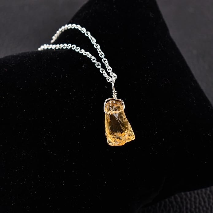 Raw Gemstone Dainty Pendant Necklace for Women, Natural Birthstone Handmade Jewelry, Healing Chakra Crystal, Silver Plated Chain 18" Birthday Gift for Her