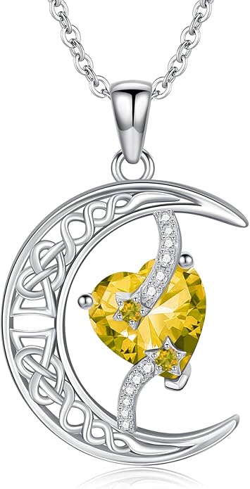 TOUPOP Moon and Star Birthstone Necklace for Women 925 Sterling Silver Celtic Moon Jewelry Birthday Mothers Day Gifts for Mom Wife Her