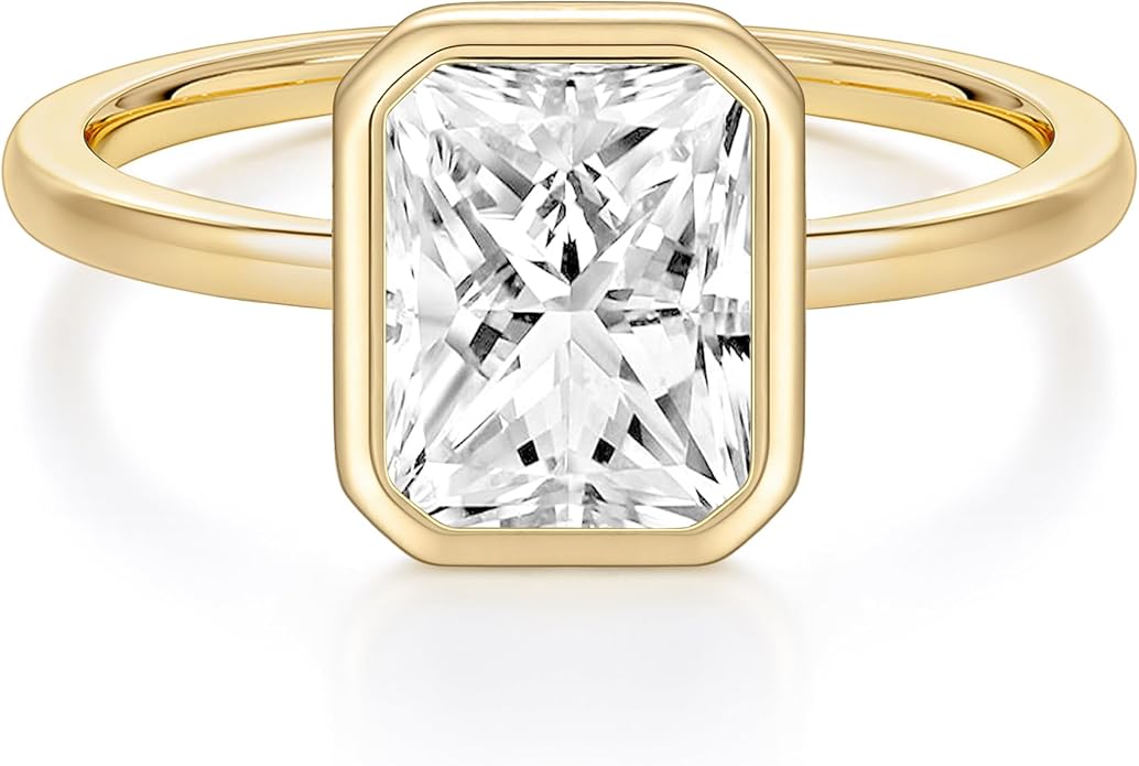 EAMTI 3CT Engagement Rings for Women Radiant Cut CZ Solitaire Promise Wedding Bands Travel Bezel Ring Size 4-10