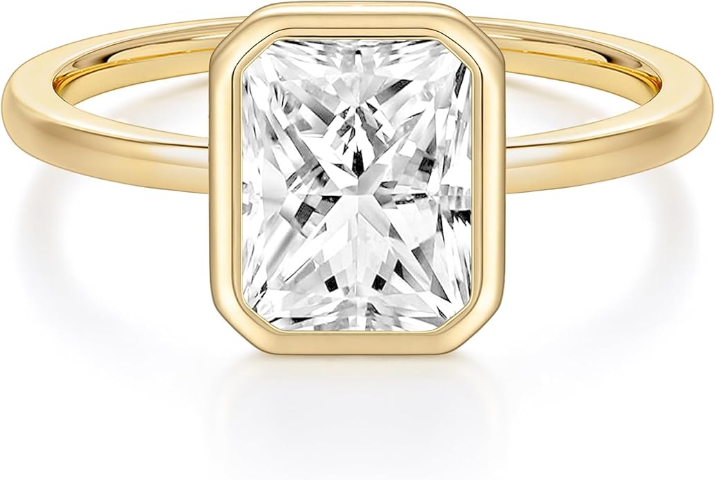 EAMTI 3CT Engagement Rings for Women Radiant Cut CZ Solitaire Promise Wedding Bands Travel Bezel Ring Size 4-10