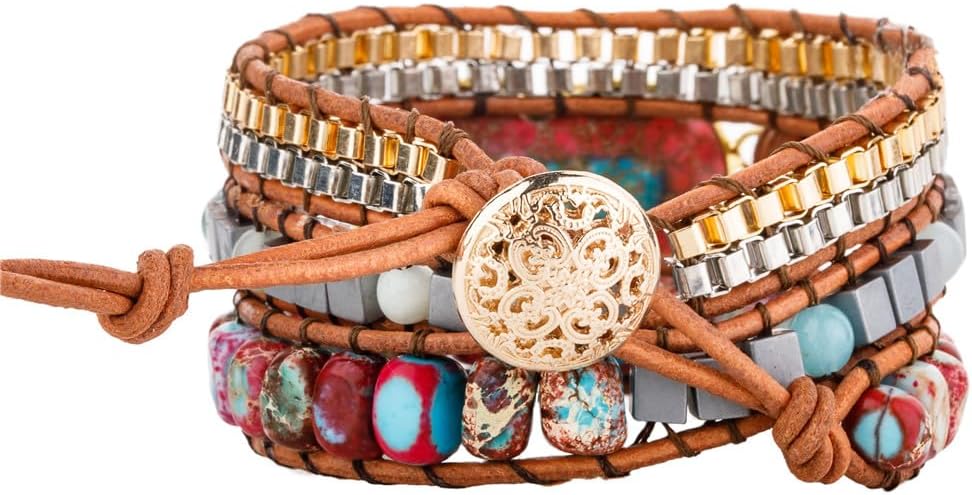 YGLINE Natural Stone Bracelet 3 Wraps Bracelet Handmade Boho Bracelet for Women Bracelet