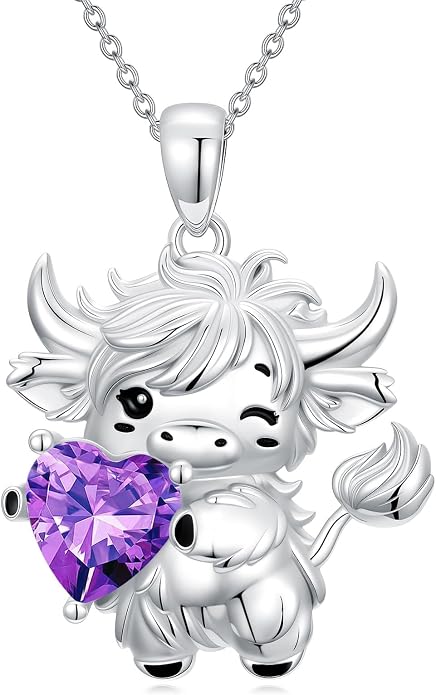 PELOVNY Teddy Bear Necklace for Women 925 Sterling Silver Bear/Highland Cow/Fox/Cat/Axolotl Birthstone Necklace Christmas Birthday Jewelry Gifts for Mom Daughter Wife Sister
