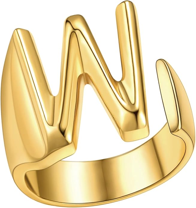 FindChic Customizable Initial Ring Statement 18K Gold Plated Fashion Cuff Rings for Women Alphabet Letter A to Z Resizable Knuckle Ring (with Gift Box)