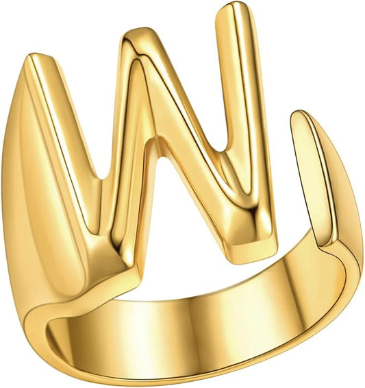 FindChic Customizable Initial Ring Statement 18K Gold Plated Fashion Cuff Rings for Women Alphabet Letter A to Z Resizable Knuckle Ring (with Gift Box)