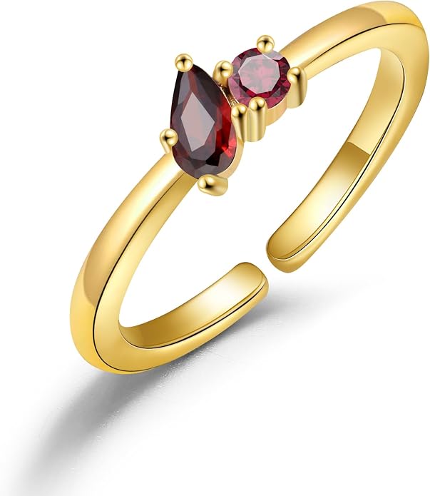 JSJOY Birthstone Rings for Women Dainty Emerald Blue Ring Birthday Gifts for Mom Her Gemstones CZ Ring for Teens Gold Rings That Don't Tarnish Adjustable Ring Jewelry Gifts
