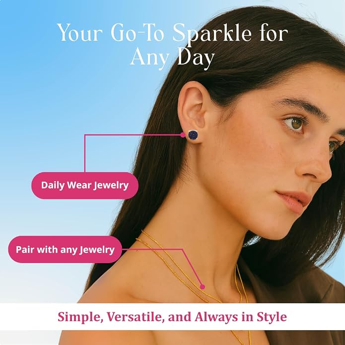 Gempires Gemstone Druzy Stud Earrings for Women 14k Gold Plated Handmade Prong Set Studs Raw Crystal Hypoallergenic Jewelry Minimalist Every Ocassion Gift