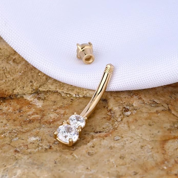 OUFER 14K Solid Gold Belly Navel Button Ring Clear 5A Cubic Zirconia Design Belly Rings Piercing Jewelry