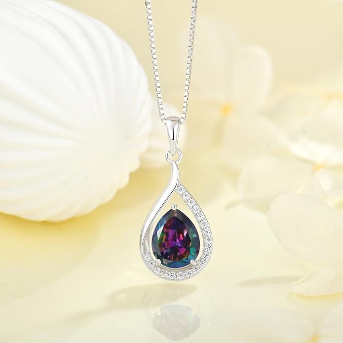 Teardrop Birthstone Necklace for Women 925 Sterling Silver White/Yellow Gold Plated Cubic Zirconia Pendant Necklace Jewelry for Her