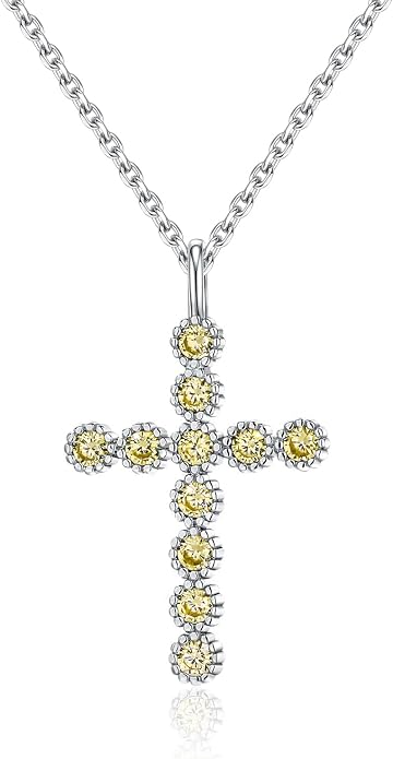 925 Sterling Silver 18 inch Birthstone Cross Pendant Necklace for Women Men
