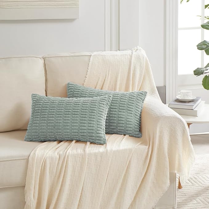 Fancy Homi 4 Packs Decorative Throw Pillow Covers for Living Room Couch Bed, Modern Farmhouse Boho Home Décor Accent Cushion Case, 20" x 12", Grey Blue
