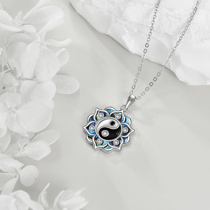 ONEFINITY Lotus Necklace 925 Sterling Silver Moonstone Pendant Necklace Yoga Lotus Jewelry for Women