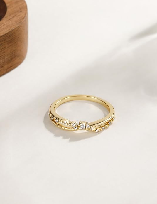 Mameloly 14K Gold Plated Wedding Band for Women CZ Twisted Rope Dainty Stackable Statement Engagement Promise Rings for Her Sizes 3-10