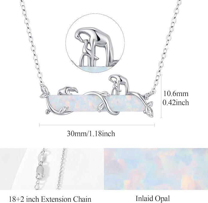 Bar Opal Leaf Necklace For Women S925 Sterling Silver White Opal Pendant with Leaf Charm Bar Pendant Jewelry Gift For Mom Daughter Wife