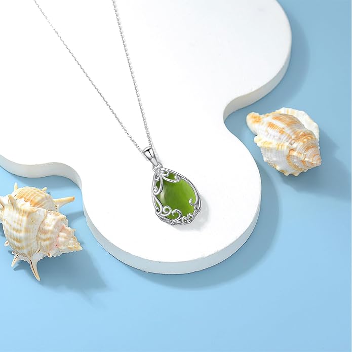 HPQQ Teardrop Necklace 925 Sterling Silver Filigree Gemstone Pendant Necklace Fine Jewelry Birthday Mother's Day Gifts for Women Her Mom