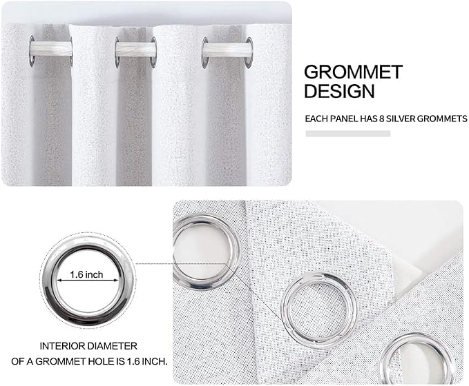 MIULEE Linen Texture Full Blackout Curtain for Living Room Darkening,Thermal Insulated Grommet Curtain for Bedroom,Room Darkening Curtains for Kitchen,52x45 Inch Length 2 Panels Grayish White
