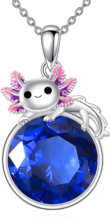 Birthstone Axolotl Necklace Sterling Silver Axolotl Pendant Cubic Zirconia Jewelry Birthday Gifts for Women Men