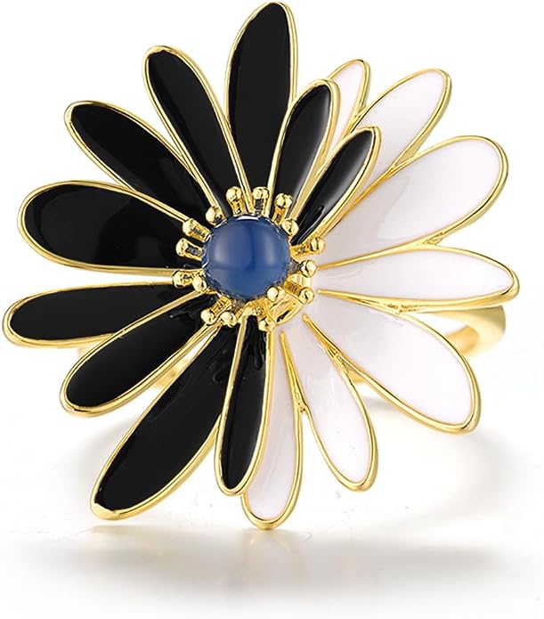 Santuzza 925 Sterling Silver Enamel Flower Statement Ring for Women