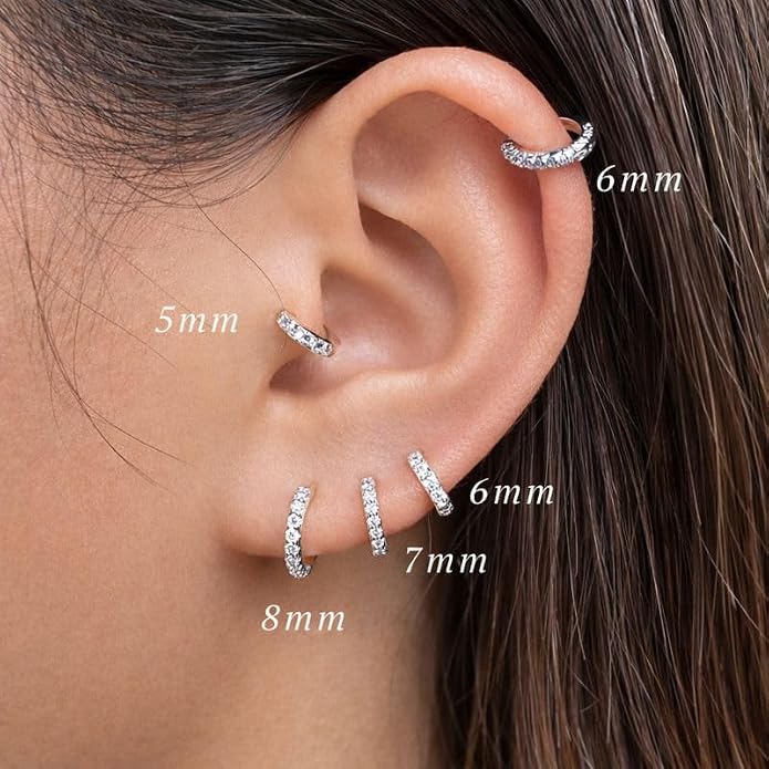 925 Sterling Silver Small Hoop Earrings for Women,14K Gold Plated Tiny Huggie Earrings for Cartilage, Helix, Tragus, Dainty Lightweight Hypoallergenic Mini Hoops,5mm/6mm/7mm/8mm/9mm