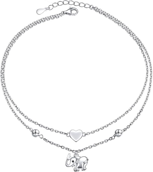 Flyow Anklet for Women S925 Sterling Silver Adjustable Foot Beaded Heart Charm Ankle Bracelet Anklets Jewelry