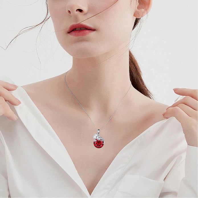 Cat Necklace Sterling Silver Cat Zircon Pendant Gothic Jewelry for Women Animal Lovers Gifts