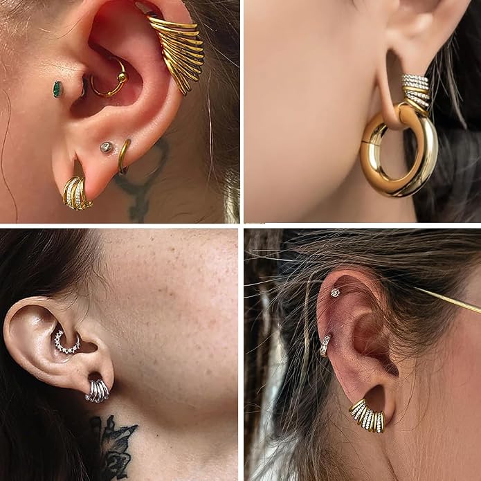 Casvort 5/10 PCS 16G Seamless Septum Nose Piercing Rings Zirconia Segment Tragus Hoop Rings 316 Stainless Steel Helix Ring Stack Clickers Ear Plugs Hangers Women Body Jewelry
