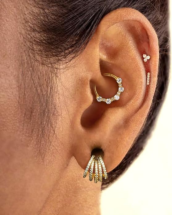 Casvort 5/10 PCS 16G Seamless Septum Nose Piercing Rings Zirconia Segment Tragus Hoop Rings 316 Stainless Steel Helix Ring Stack Clickers Ear Plugs Hangers Women Body Jewelry