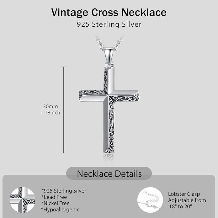 PRAYMOS Cross Necklace for Women Men, 925 Sterling Silver Simple Dainty Cross Necklace, Christian Religious Jewelry, Mothers Day Fathers Day Anniversary Birthday Gift