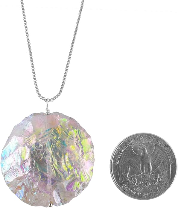 YANARA Aura Quartz Necklace For Women, April Birthstone, Natural Gemstone Rough, Raw Crystal Handmade Necklace, Chakra Healing Crystals, Silver Plated Chain 18 inch - Graduation Gift Jewelry