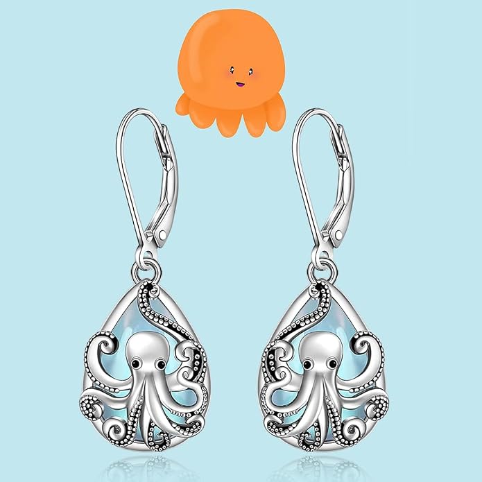 Octopus Earrings for Women Octopus Tentacle Earrings Sterling Silver Ocean Kraken Sea Animal Drop Dangle Jewelry Gift