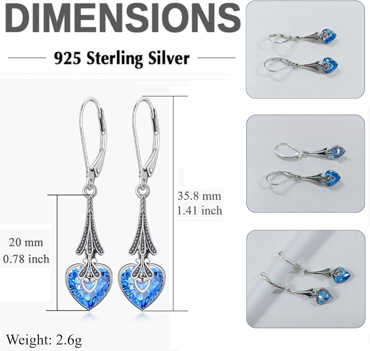 PELOVNY 925 Sterling Silver Filigree Dangle Earrings Hypoallergenic Abalone/Cubic Zirconia/Moonstone Earrings Vintage Jewelry Christmas Birthday Gifts for Women Mom Her
