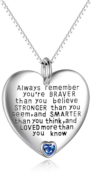 YFN Sterling Silver Always Remember You are Braver Than You Believe Jewelry Pendant Necklace Inspirational Gifts