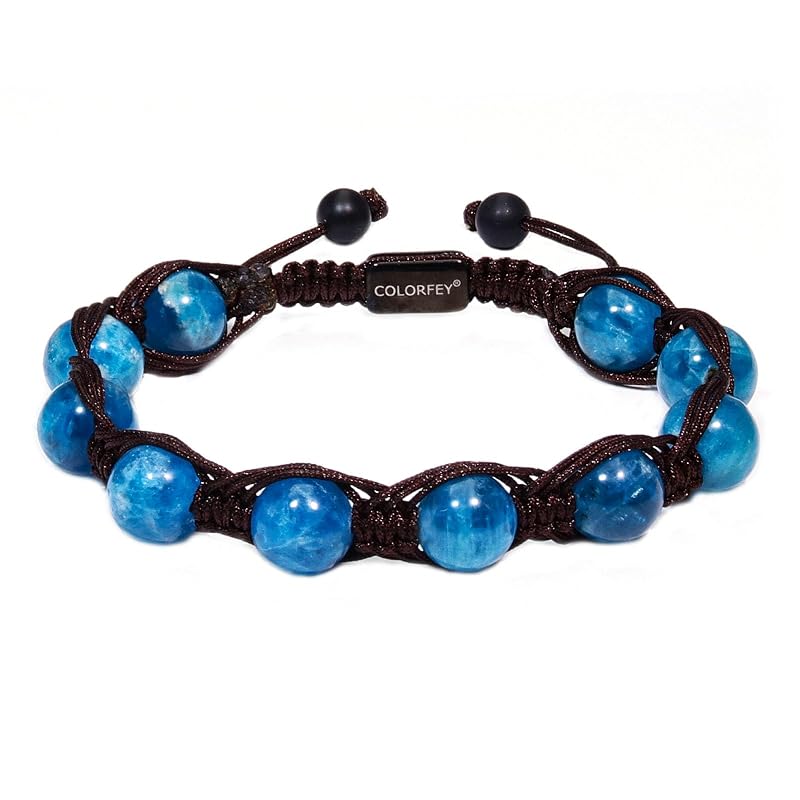 Mens Bracelets Beads Mens Bracelet Genuine Blue Apatite Crystal 10mm Natural Gemstone Bracelet Unique Gift for Men, Handmade Adjustable Crystal Bracelets Energy Protection Gifts for Him