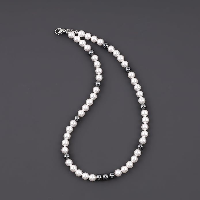 GAVU Men's Pearl Necklace, Pearl Jewelry Crystal Beaded Necklace for Men 20"/22"/24"/26"