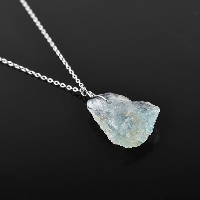Raw Gemstone Dainty Pendant Necklace for Women, Trendy Healing Chakra Crystal, Birthstone Handmade 925 Sterling Silver Adjustable 18 inch Chain Jewelry, Birthday Gifts