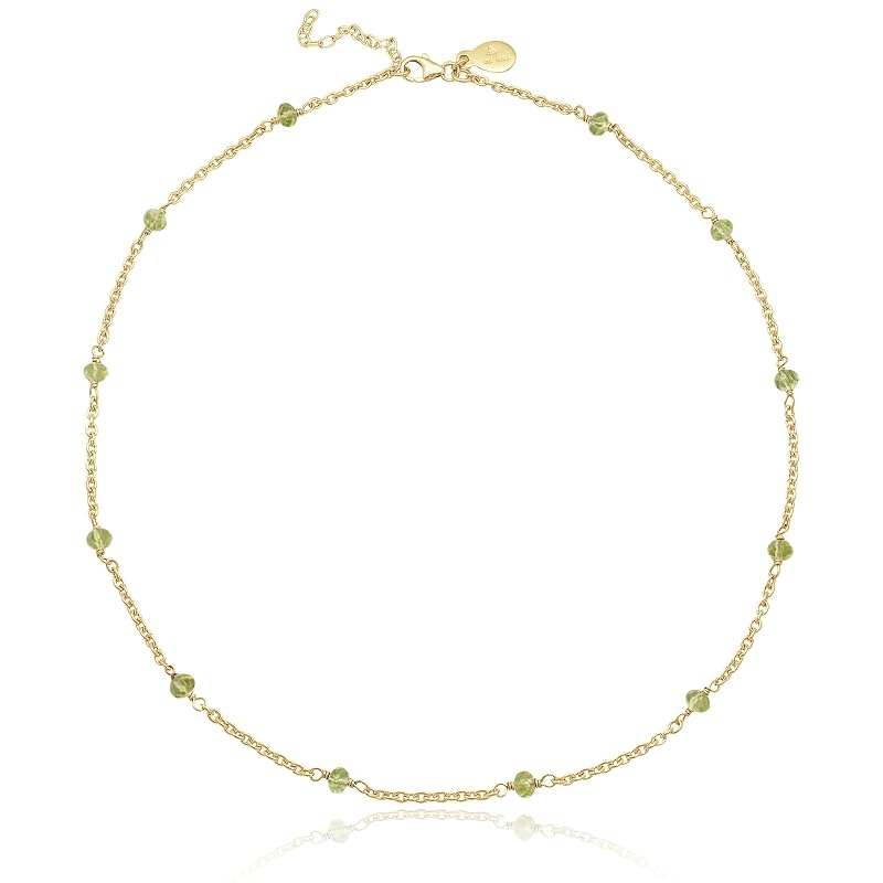 Peridot Necklace for Women, Premium Beaded Gold Necklaces for Women - Tarnish Free 18K Gold Vermeil Certified S925 Classic Statement Necklace Gold Jewelry for Women - Mothers Day Gifts for Mom Wife