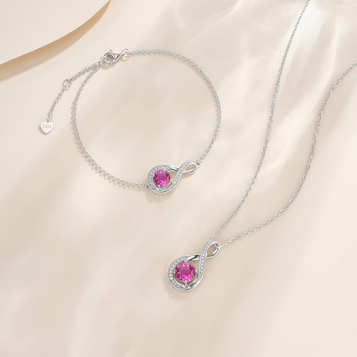 925 Sterling Silver Birthstone Necklace for Women Infinity Necklaces Birthday Anniversary Fine Jewelry Gifts for Mother Women, Adjustable Chain