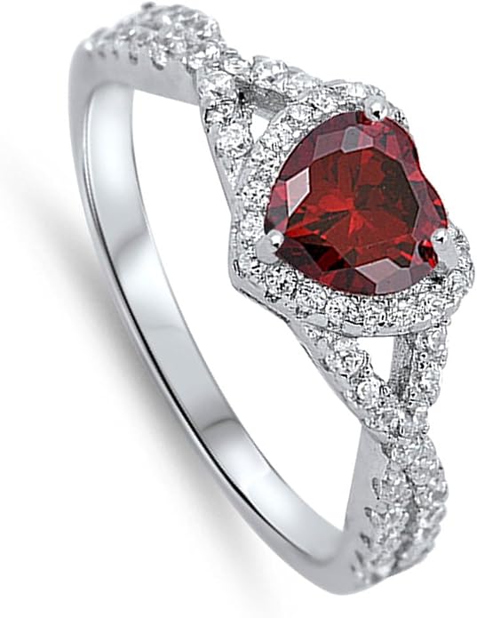 CHOOSE YOUR COLOR Sterling Silver Heart Halo Promise Ring