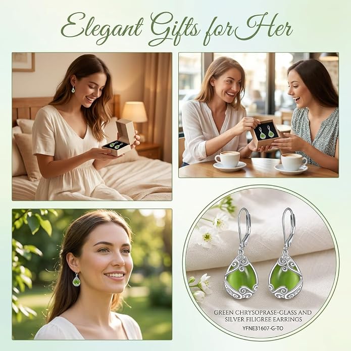 Teardrop Tree of Life/Filigree Earrings for Women Dangle Leverback Earrings Jewelry Gift Anniversary For Her