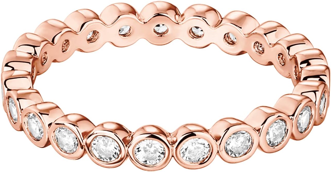 PAVOI 14K Gold Plated Rings with Cubic Zirconia - 2.8mm Stackable for Women - Gold Love Ring