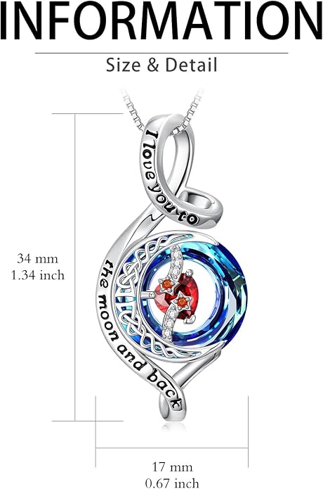 OCJ Birthstone Necklace for Women 925 Sterling Silver Moon and Star Pendant Infinity Celtic Moon Crystal Jewelry Anniversary Birthday Christmas Gift for Her Wife Girlfriend Mom Daughter