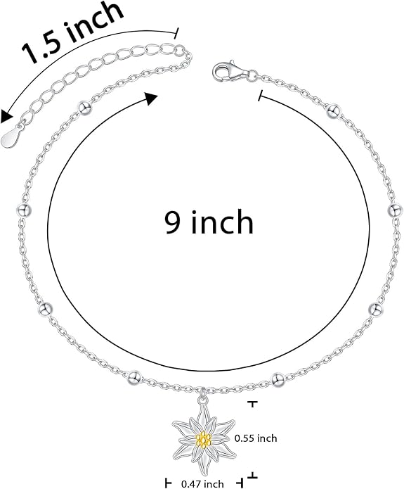 FLYOW S925 Sterling Silver Anklet for Women Summer Boho Beach Charm Adjustable Foot Ankle Bracelet Jewelry Birthday Gift