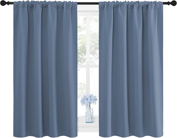 NICETOWN Blackout Curtains for Bedroom, Blackout Curtain Panels, Window Treatment Energy Saving Thermal Insulated Solid Rod Pocket Blackout Drapes/Draperies (Stone Blue, 1 Pair, 42 by 48-inch)