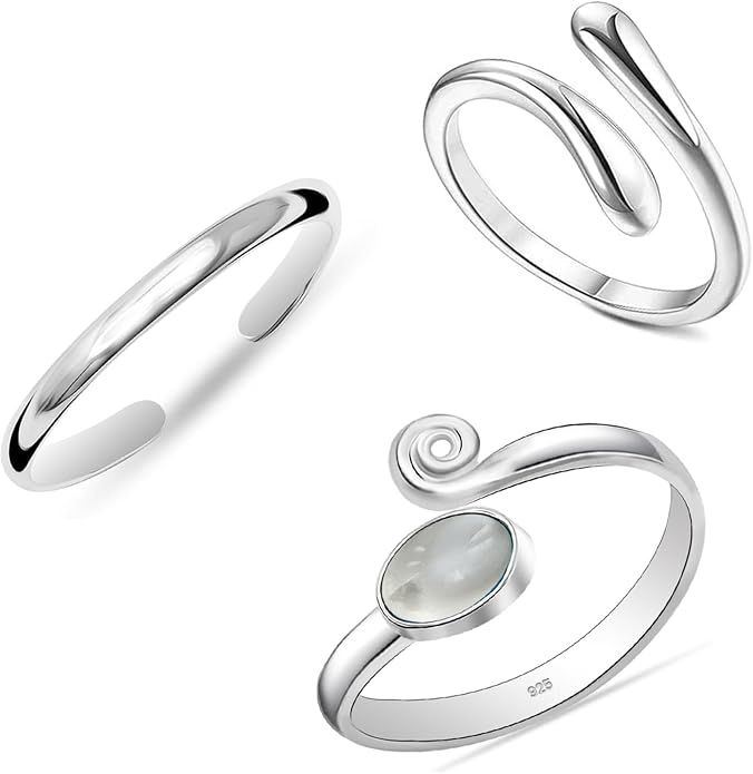 LeCalla 925 Sterling Silver Minimalist Toe Rings Set Simple Open Adjustable Toe-Rings for Women