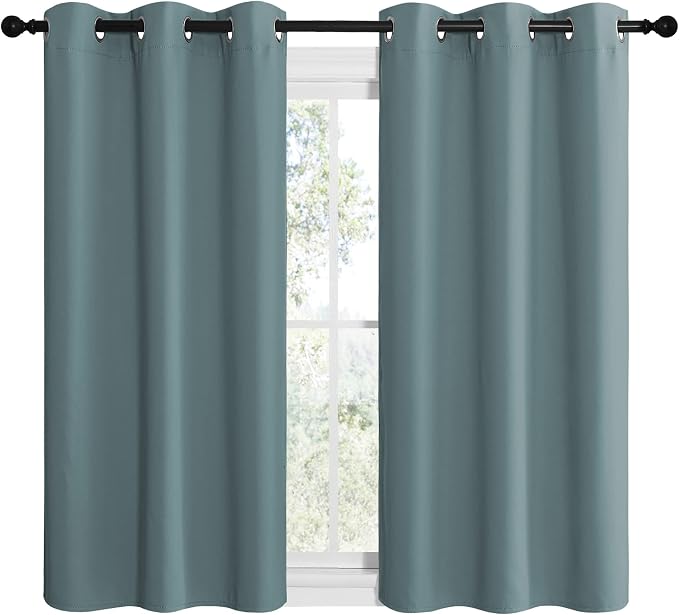 NICETOWN Modern Blackout Curtains Noise Reducing, Thermal Insulated and Privacy Room Darkening Drape Panels for Boy's Guest Room Door Small Short Window (Greyish Blue, 2 Panels, W42 x L50 -Inch)