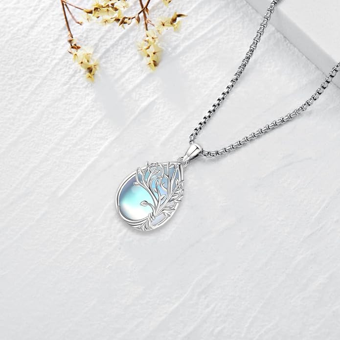 Jewelry Gifts - Tree of Life Necklace Sterling Silver Abalone Shell/Opal/Moonstone/Black Onyx/Turquoise/Malachite/Crystal Family Tree of Life Jewelry for Women Men